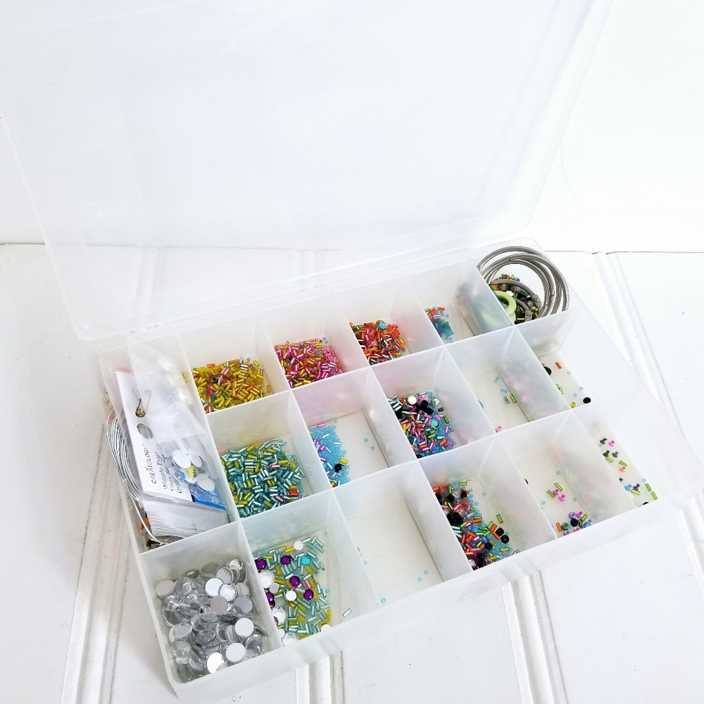 Craft Beads Rhinestones Jewelry Making Kit Organizer Case Bugle Seed Beads